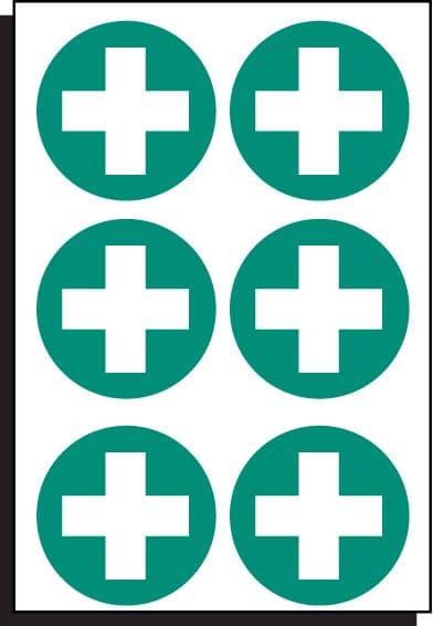 56100 First aid symbol 65mm dia - sheet of 6  (65mm dia) Safety Sign