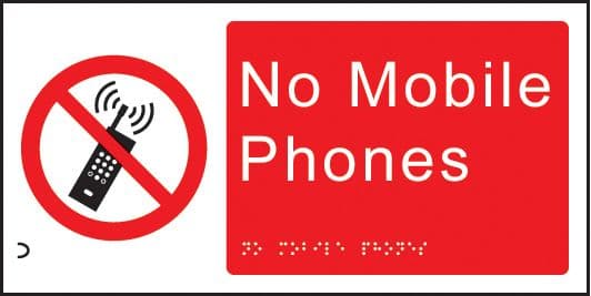 56170 Braille - No mobile phones  (300x150mm) Safety Sign