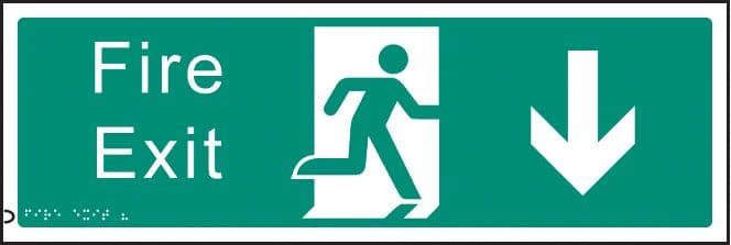 56199 Braille - Fire exit down  (450x150mm) Safety Sign