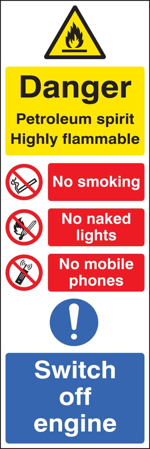56226 Petroleum spirit highly flammable (multi-message)  200 x 600  (200x600mm) Safety Sign
