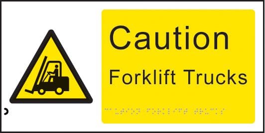 56319 Braille - Caution forklift trucks  (300x150mm) Safety Sign