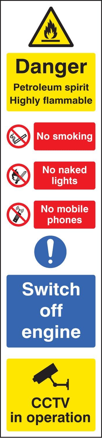 56339 Danger petroleum spirit (multi-message) 100x400mm  (100x400mm) Safety Sign