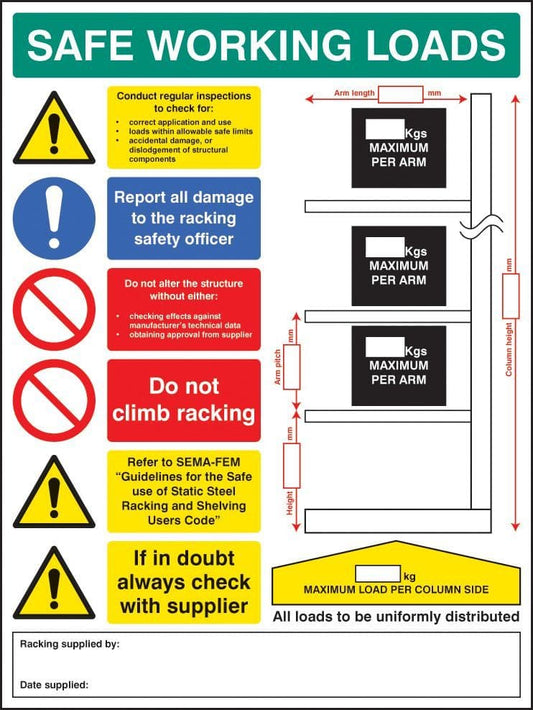 56356 SWL cantilever racking sign 5mm foamex 450x600mm  (450x600mm) Safety Sign