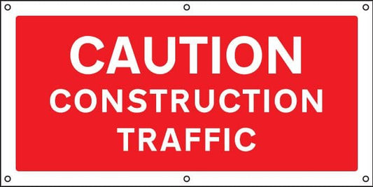 56470 Caution  Construction traffic banner c/w eyelets  (1270x610mm) Safety Sign