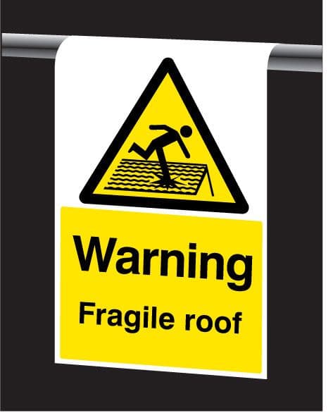 56495 Roll top - Warning fragile roof  (400x600mm) Safety Sign