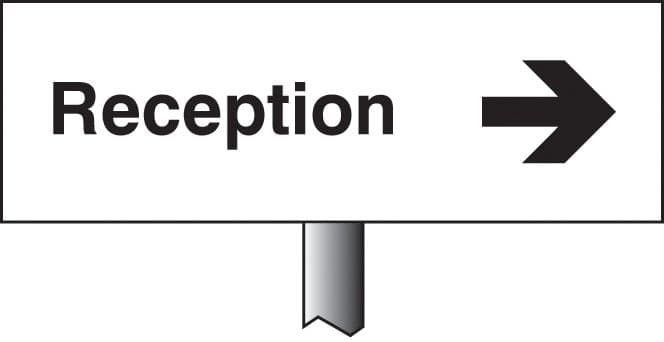 56539 Reception right verge sign 450x150mm (post 800mm)  (450x150mm) Safety Sign
