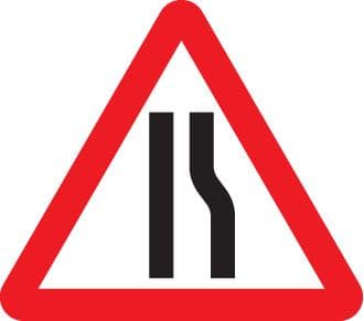 56555 Road narrows right fold up 600mm triangle sign  (600mm) Safety Sign