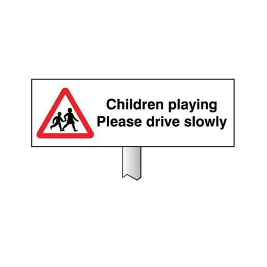 56588 Verge sign - Children playing Please drive slowly 450x150mm (post 800mm)