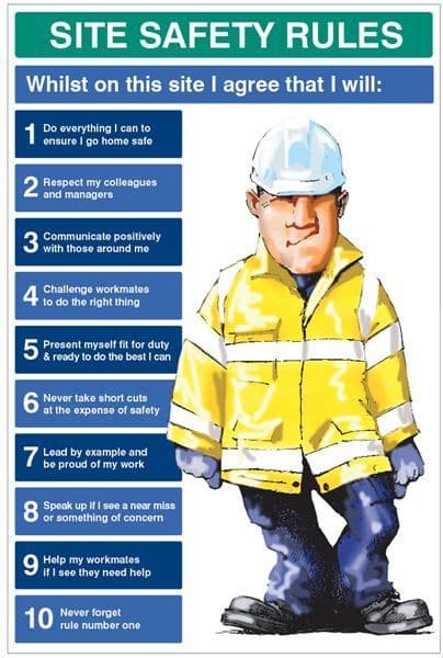 56599 Site Safety Rules Whilst on site I agree to 600x900 5mm pvc Safety Sign
