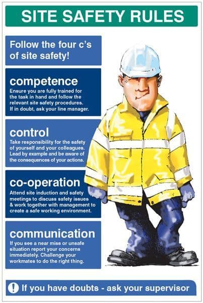 56600 Site Safety Rules The four c's of site safety 600x900 5mm pvc Safety Sign