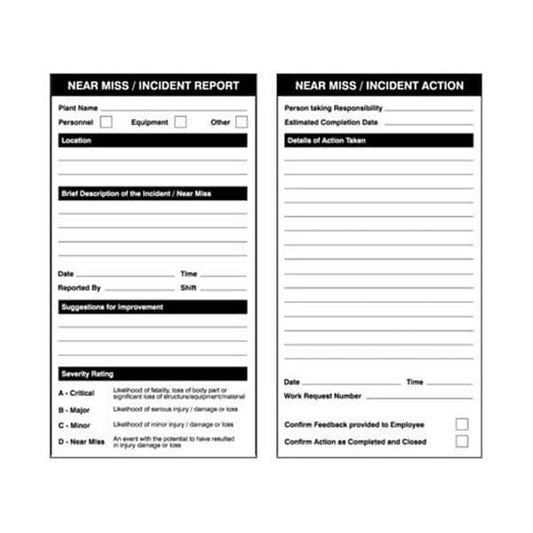 56688 Near miss double sided report/action safety tags 80x150mm (pack of 10)