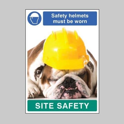57473 - Safety Helmets must be Worn - Dog - Recyclable Synthetic Paper- 420 x 594mm (A2)