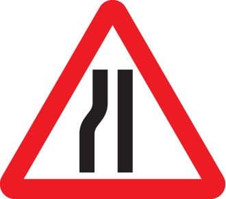 57634 Road narrows left fold up 600mm triangle sign  (600mm) Safety Sign