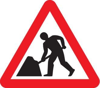 57635 Men at work fold up 750mm triangle sign with text variant  (750mm) Safety Sign