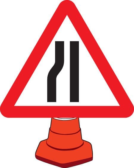 57654 Road narrowing left cone sign 750mm  (750mm) Safety Sign