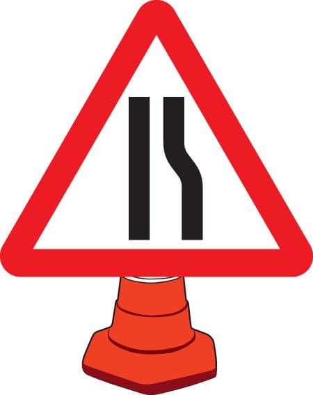 57655 Road narrowing right cone sign 750mm  (750mm) Safety Sign