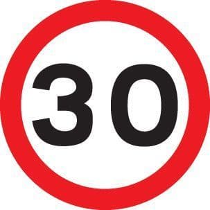 57712 30 mph Class R2 Permanent 600mm Dia (3mm aluminium composite) Safety Sign