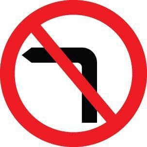 57716 No left turn Class R2 Permanent 600mm Dia (3mm aluminium composite) Safety Sign