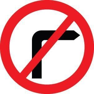 57717 No right turn Class R2 Permanent 600mm Dia (3mm aluminium composite) Safety Sign