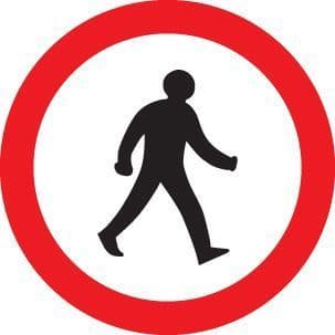 57723 Pedestrians prohibited Class R2 Permanent 600mm Dia (3mm aluminium composite) Safety Sign