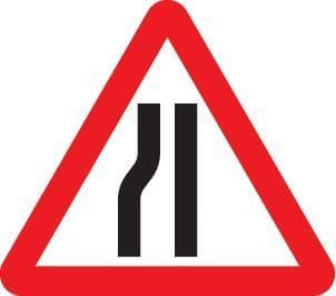 57764 Road narrows left side class R2 Permanent 600mm Tri (3mm aluminium composite) Safety Sign