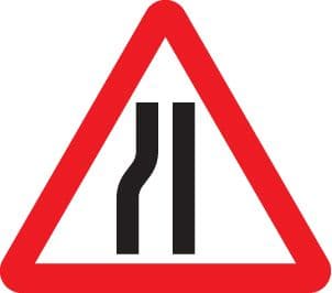 57864 Road narrows left side class RA1 600mm tri  (600mm) Safety Sign