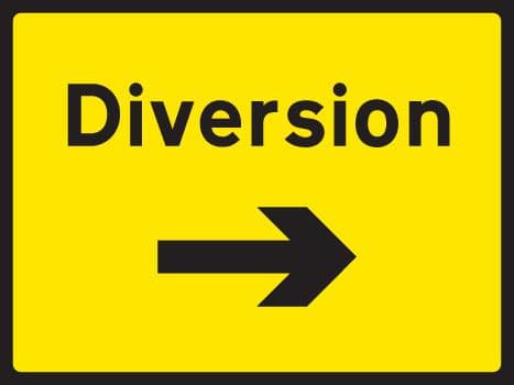 57905 Diversion right 1050x750mm Class RA1 zintec  (1050x750mm) Safety Sign