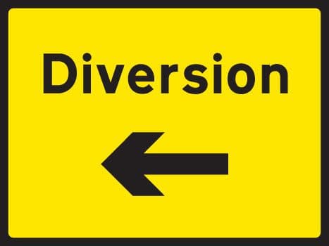 57906 Diversion left 1050x750mm Class RA1 zintec  (1050x750mm) Safety Sign