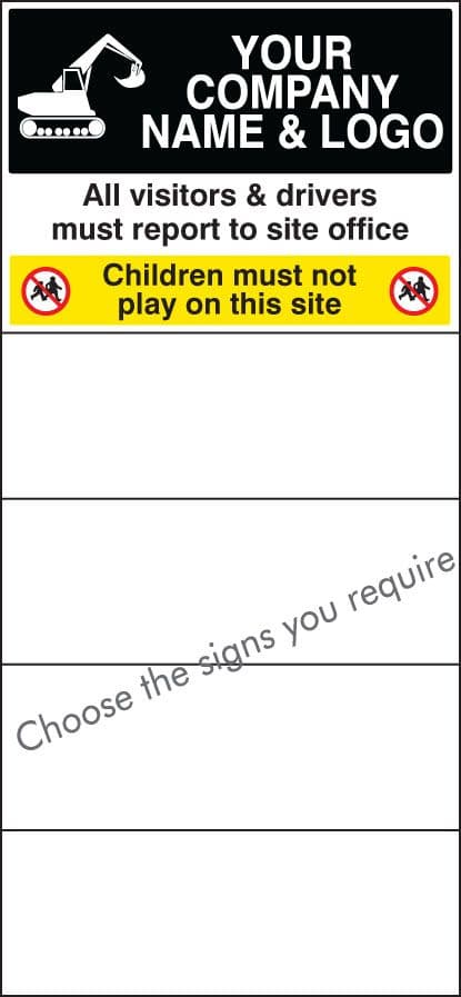 58019 Site safety board 600x1200mm c/w logo and select signs  (600x1200mm) Safety Sign