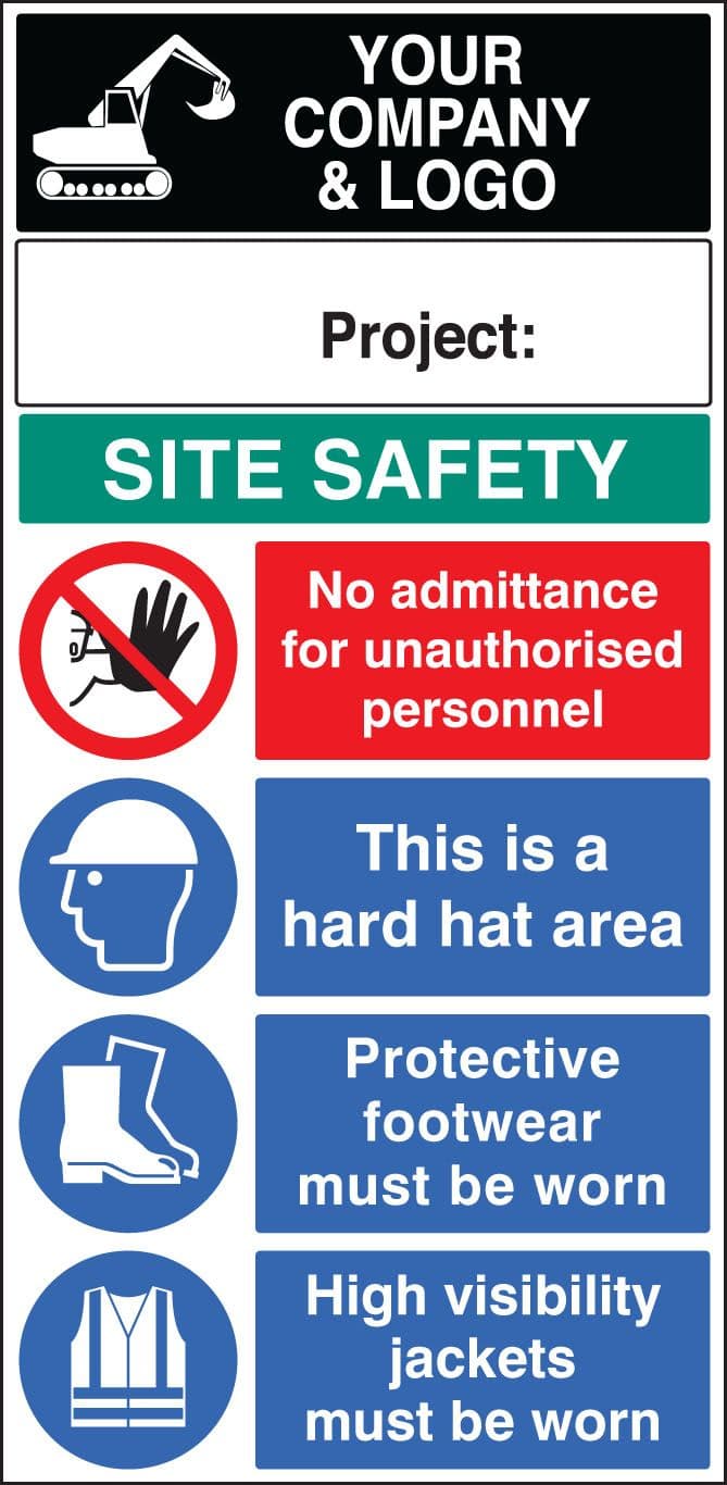 58022 Site safety board 600x1200mm c/w logo and project  (600x1200mm) Safety Sign