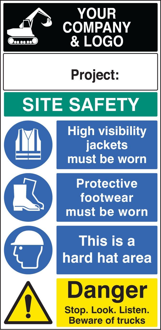 58023 Site safety board 600x1200mm c/w logo and project  (600x1200mm) Safety Sign