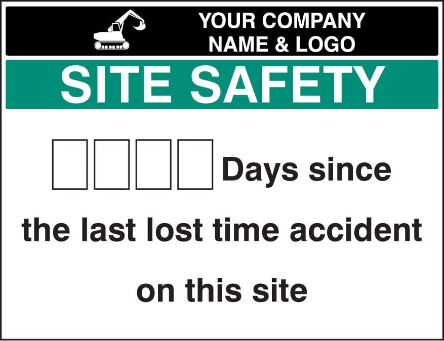 58032 Lost time accident board & 2 sets of numbers c/w logo  (900x700mm) Safety Sign