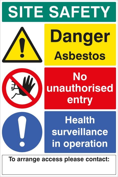 58049 Site safety board asbestos 600x900mm c/w contact details 1mm PVC  (600x900mm) Safety Sign
