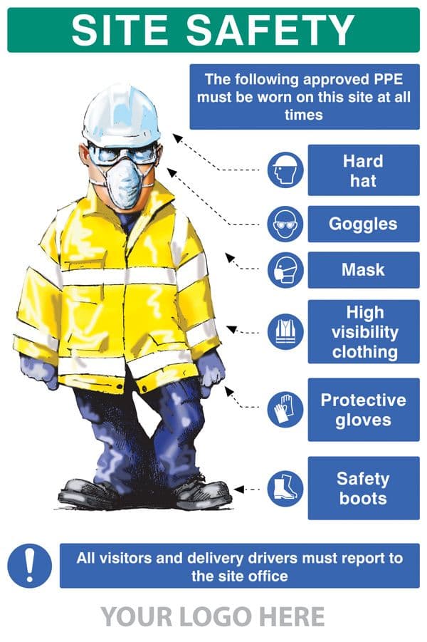 58052 PPE requirement sign (Hat,Goggles,Mask,Hivis,Gloves,Boots)  (600x900mm) Safety Sign