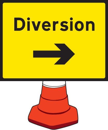 58080 Diversion right cone sign 600x450mm  (600x450mm) Safety Sign