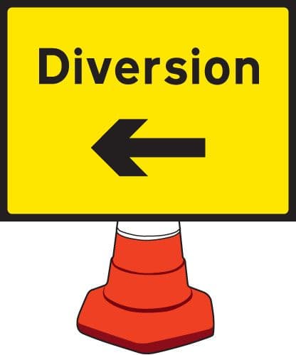 58081 Diversion left cone sign 600x450mm  (600x450mm) Safety Sign