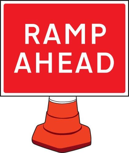 58082 Ramp ahead cone sign 600x450mm  (600x450mm) Safety Sign