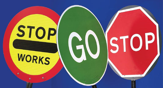 58090 Stop Works Lollipop Sign 450mm dia, 1500mm pole  (450mm dia) Safety Sign