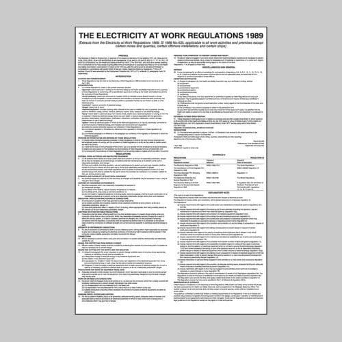 58119 Electricity at work regulations 1989 poster  (400x600mm) Safety Sign