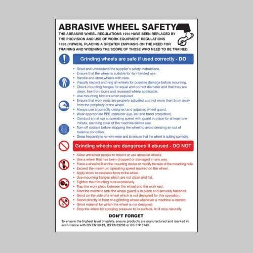 58124 Abrasive wheel dangers & precautions poster  (400x600mm) Safety Sign
