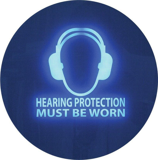 58139 Noise activated sign - Hearing protection must be worn  300mm dia Safety Sign