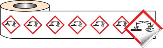 58154 250 S/A labels 100x100mm GHS Label - Corrosive  (100x100mm) Safety Sign