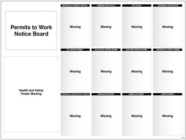 58178 Site Notice Board with doc wallets (Permits to Work) 1430x1075 5mm pvc Safety Sign