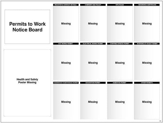 58178 Site Notice Board with doc wallets (Permits to Work) 1430x1075 5mm pvc Safety Sign