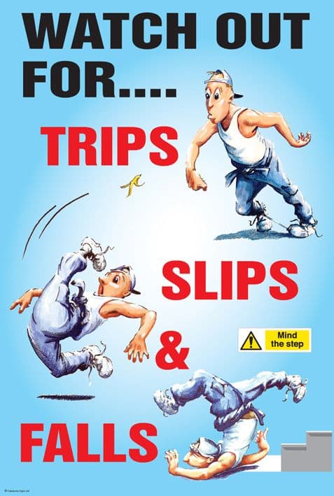 58182 Trips slips and falls poster 510x760mm synthetic paper  (510x760mm) Safety Sign