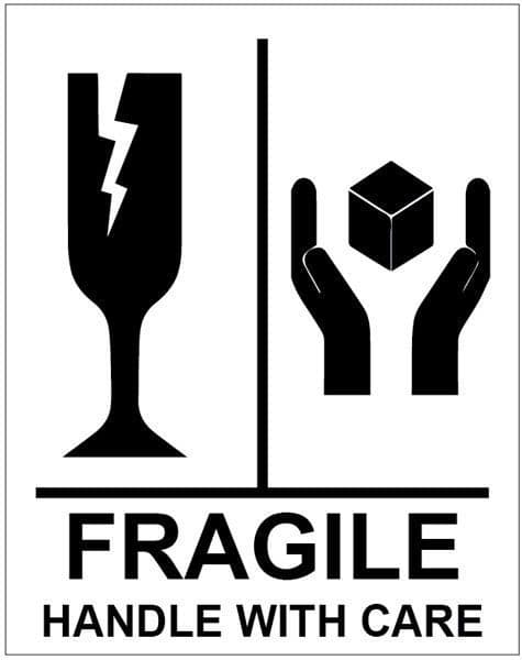 58193 Fragile Handle With Care self adhesive labels 75x100mm - 250 per roll Safety Sign