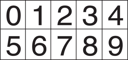 58201 Numbering sheet black on white 25mm cap height  (130x50mm) Safety Sign