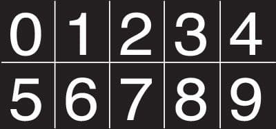 58202 Numbering sheet white on black 25mm cap height  (130x50mm) Safety Sign