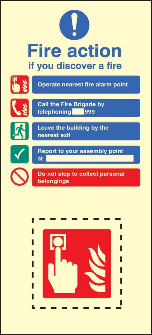 58224 Call point fire action set photoluminescent  (150x300mm) Safety Sign