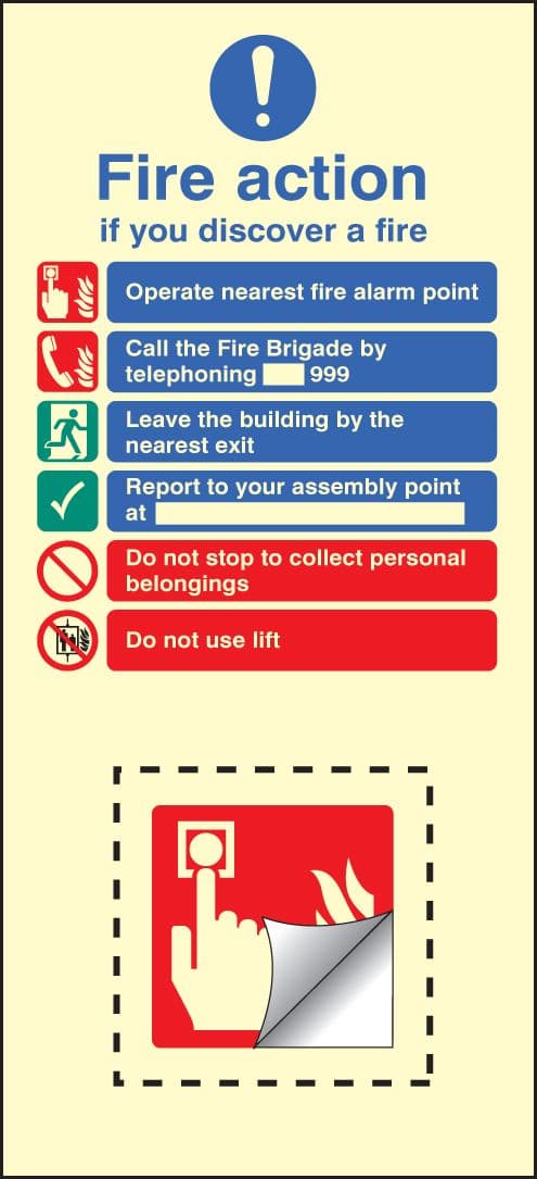 58225 Call point fire action set photoluminescent  (150x300mm) Safety Sign